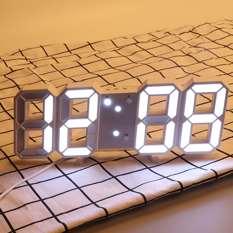 3D 디지털 벽시계 대형 LED 테이블 데스크탑 시계 달력 온도 야간 조명 스탠드 알람 USB 전자 시계 홈 데코